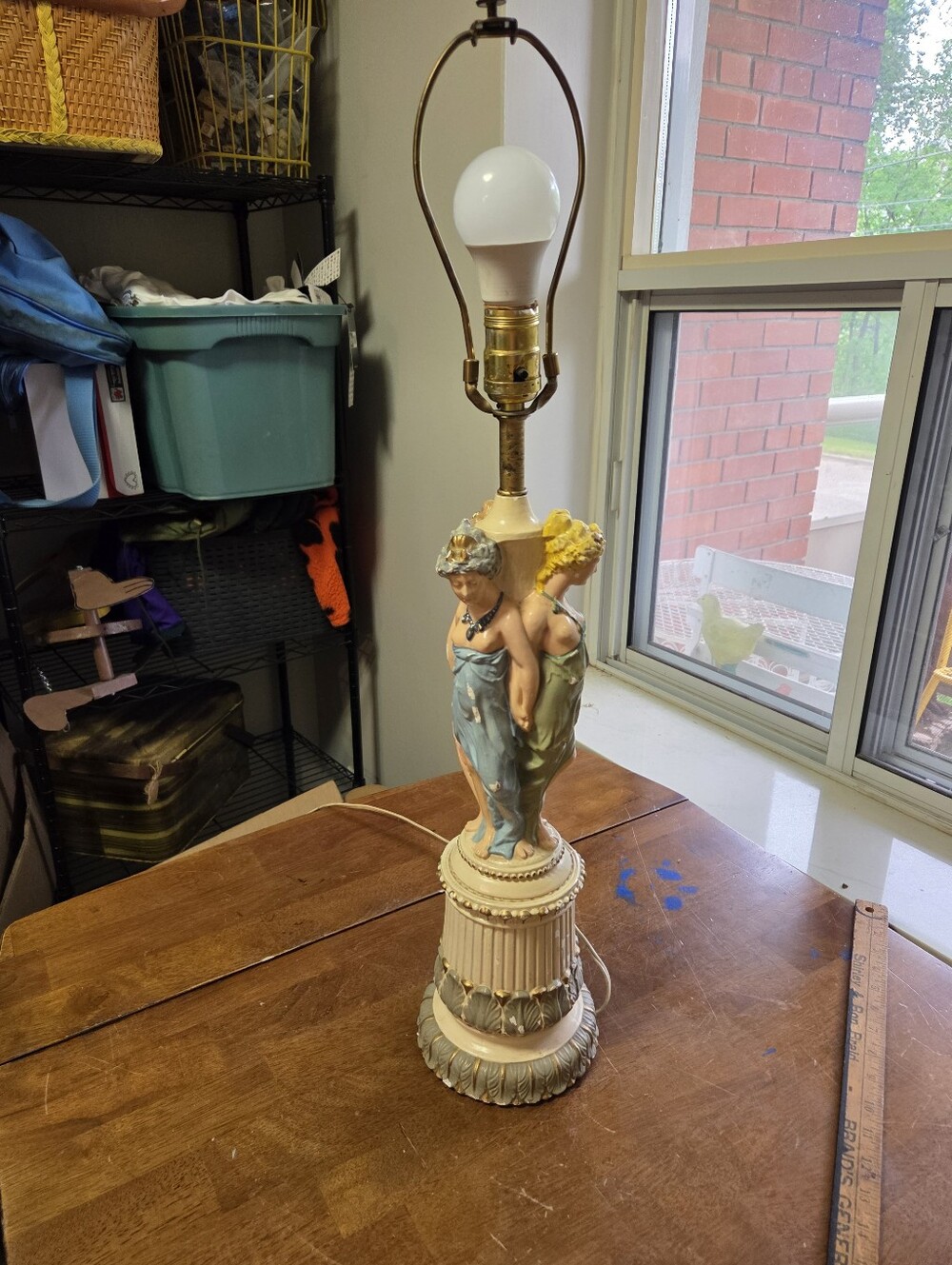 Vintage 1950s Chalkware Three Graces Table Lamp Hollywood Regency Mid Century Fi